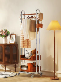 Stainless Steel Garment Rack with Wheels, Bedroom Clothes Hanger and Storage Shelf
