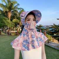 Summer Wide Brim Sun Hat with Neck Flap and Ponytail Hole for Outdoor Cycling Driving