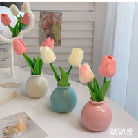 Artificial Tulip Flower Arrangement with Ceramic Vase for Desktop Decor