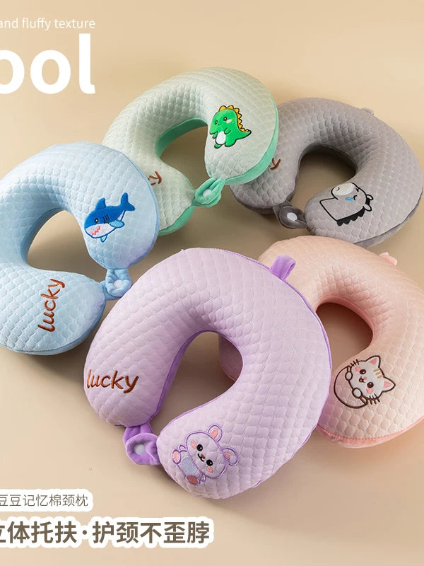 Summer Cooling U-Shaped Memory Foam Travel Pillow with Cartoon Design