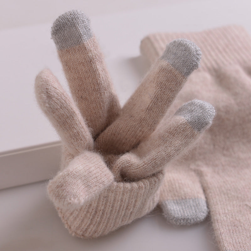 Unisex Cashmere Touchscreen Gloves for Winter - Solid Color Knitted Warm Outdoor Cycling Gloves