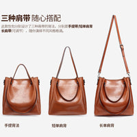 Retro Soft Leather Large Capacity Bucket Bag Oil Wax Cowhide Korean Style Shoulder Crossbody Bag