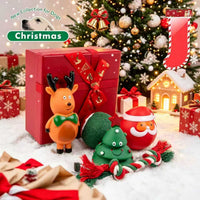 Christmas Pet Dog Chew Toy Set with Squeaker Reindeer and Durable Rope Toys