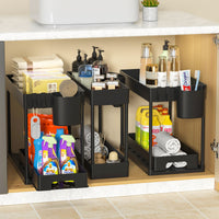 Under-Sink Pull-Out Organizer, Double-Layer Plastic Storage Rack for Kitchen and Bathroom