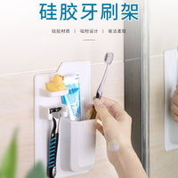 Suction Cup Silicone Toothbrush Holder with Mirror, Wall-Mounted Bathroom Organizer, No-Drill Storage Rack