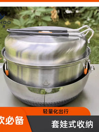 Outdoor Stainless Steel Camping Cookware Set for Large Groups, Self-Driving Tours, and Nested Storage