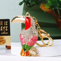 Rhinestone Parrot Keychain with Lucky Rope Charm for Women's Bags and Car Keys