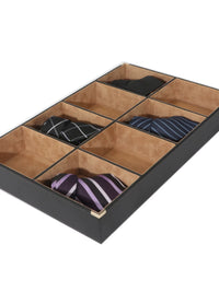 Luxury PU Leather Tie and Belt Organizer Box with Velvet Lining for Home Drawer Storage