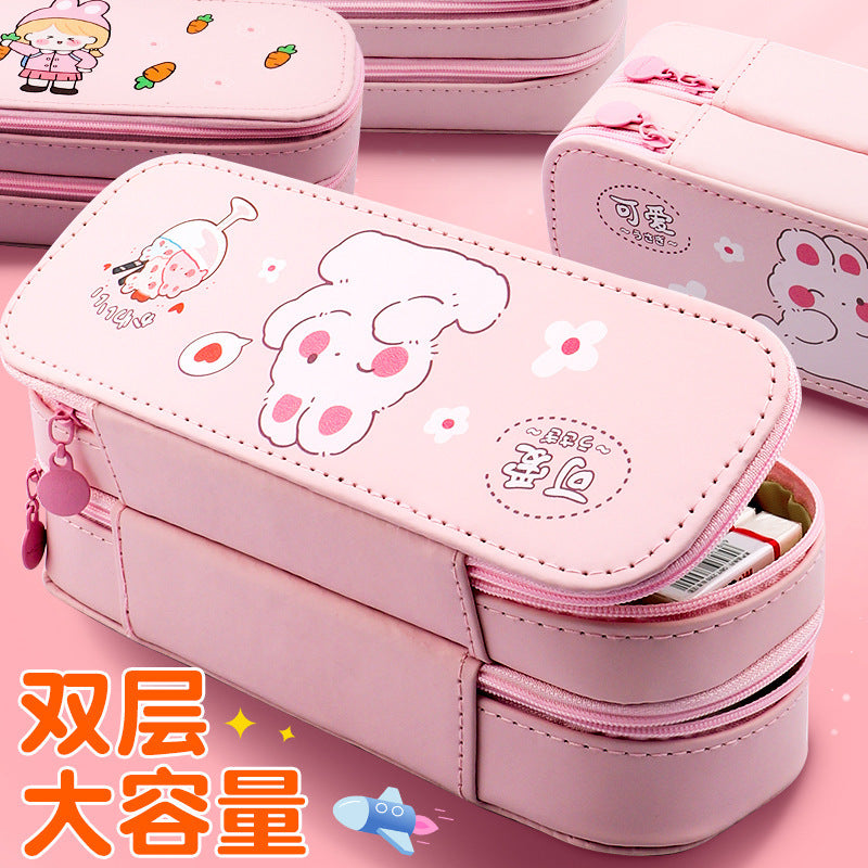 Double-Layer Large Capacity Pencil Case for Girls, Cute Kids' Stationery Pouch