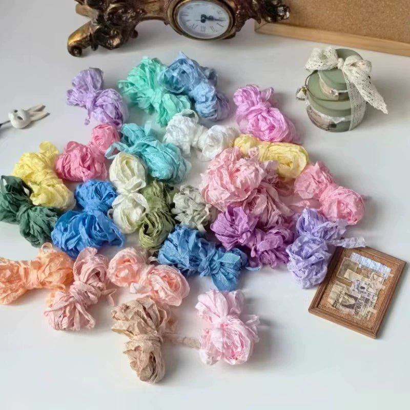 Vintage Wrinkled Faux Silk Ribbon for Crafts and Doll Clothes, 4.9m