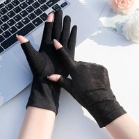 Women's UV Protection Fingerless Ice Silk Gloves for Driving and Sun Protection
