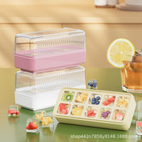 Press-Type Ice Cube Tray with Soft Silicone Molds and Large Capacity Storage Box