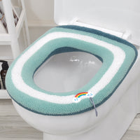 Knitted Toilet Seat Cover with Handle, Thickened Warm O-Type Washable Toilet Cushion