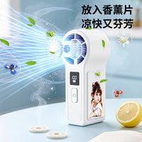Portable Handheld Mini Fan with Makeup Mirror, Power Bank, and 100-Speed Turbo Airflow