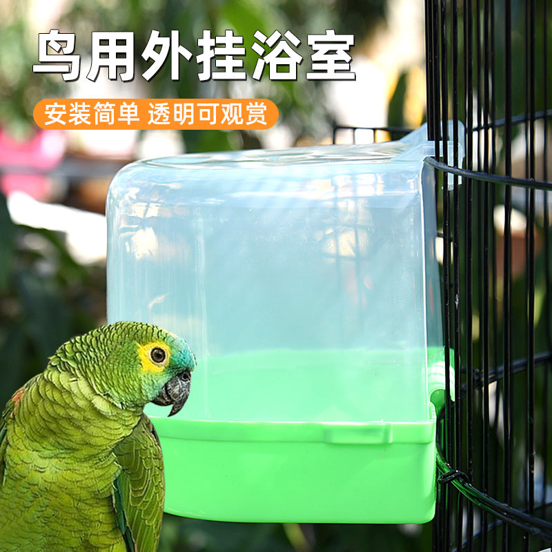 External Bird Bath Tub for Parrots and Small Birds, Cage Mounted Shower Toy