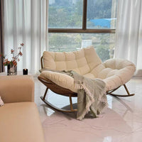 Double Rocking Chair with White Cushion for Indoor Outdoor Relaxation