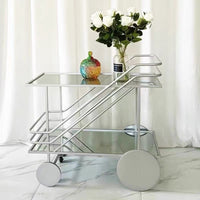 Rolling Bar Cart with Tempered Glass Shelves, Mobile Serving Trolley for Kitchen, Dining, or Home