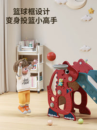 Foldable Dinosaur Toddler Slide with Early Education Machine, Indoor Outdoor Kids Play Slide for Ages 1-3