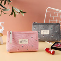 Korean Style Floral Canvas Cosmetic Bag with Zipper, Portable Mini Pouch for Travel and Daily Use