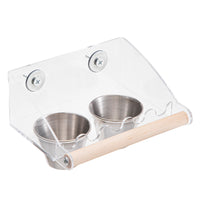 Acrylic Bird Feeder with Stainless Steel Bowls for Parrots, Anti-Scatter Design