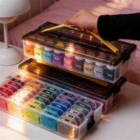 Perler Bead Storage Box with Lid and Handle, Stackable Transparent Organizer for Craft Supplies