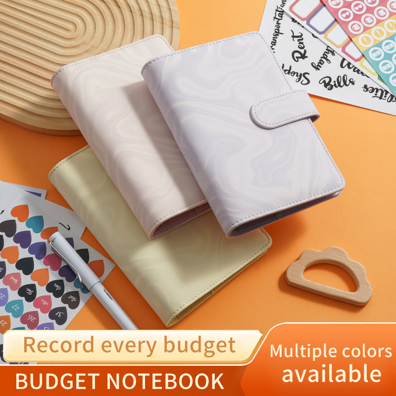 A6 Ripple Pattern Loose-Leaf Notebook with Zipper Pockets for Budgeting and Storage