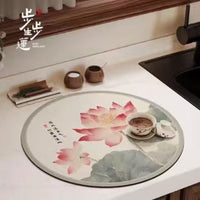 Chinese Style Lotus Diatomaceous Earth Kitchen Countertop Drain Mat Absorbent Quick Dry Tableware Drying Non-slip Heat Insulation Pad
