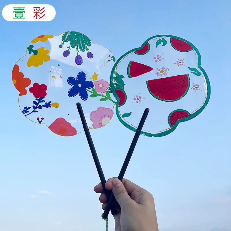 DIY Transparent Hand Fan Kit for Kids' Painting and Craft Activities