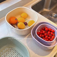 Double-Layer Drain Basket for Kitchen and Living Room, Fruit and Vegetable Washing Bowl