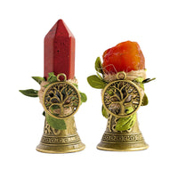 Natural Crystal Gemstone Shaker Bell with Tree of Life Charm for Halloween Decor