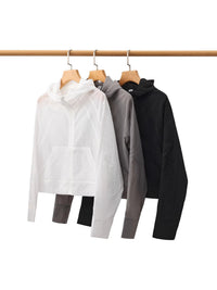 Women's Lightweight Hooded Sun Protection Jacket, Loose Fit Zip-Up Cropped Outdoor Windbreaker