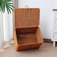 Woven Rattan Large Capacity Storage Box with Lid for Home Organization