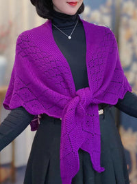 2025 Autumn New Knitted Hollow Out Solid Color Shawl for Women, Fashion Versatile Neck Protection Sunscreen Triangle Scarf