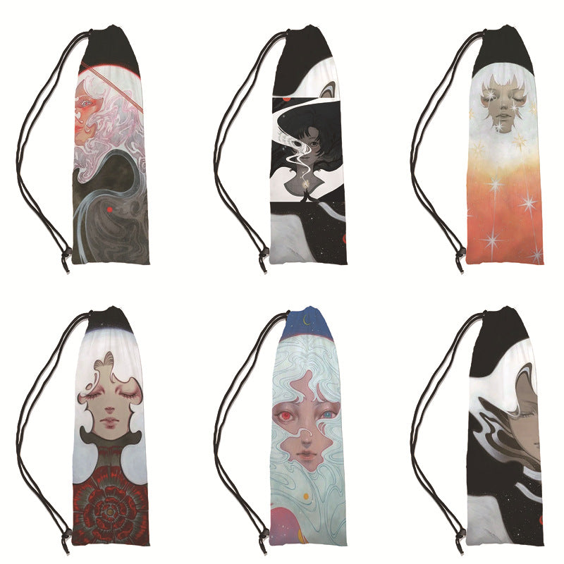 Fashionable Planet Print Drawstring Badminton Bag with Shoulder Strap