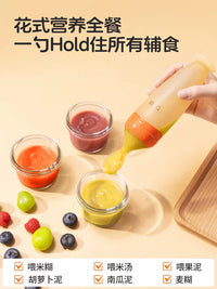 Babixiong Baby Food Squeeze Spoon Bottle with Silicone Bib for Infant Cereal Feeding