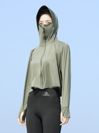 Women's Ice Silk Sun Protection Jacket with Hood and Black Visor, UV Protection Breathable Outdoor Coat