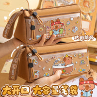 Capybara Large Capacity Transparent Pencil Case for Students, Cute Cartoon Stationery Box, Waterproof
