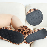 Leopard Print Fleece-Lined High-Top Floor Socks for Men and Women, Warm Non-Slip Home Slipper Socks
