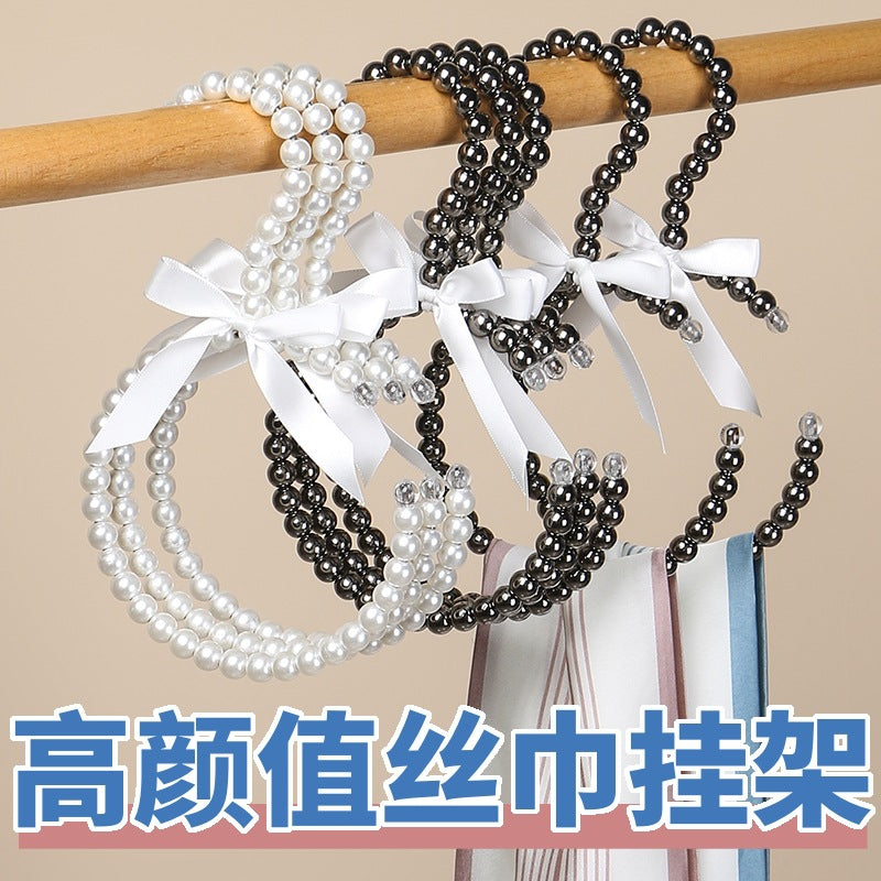 Pearl Scarf & Tie Hanger with Non-Slip Hooks, Punch-Free Closet Organizer for Belts and Accessories