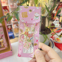 Lucky Cat Ceramic Keychain Japanese Omamori Charm Cartoon Metal Bag Pendant Couple Gift