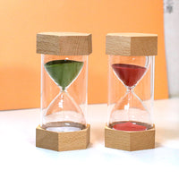 Hexagonal Wooden Sand Timer for Kids and Students, Desktop Ornament, Shatterproof