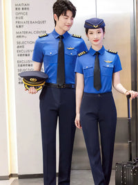 Unisex Short Sleeve Pilot Uniform Shirt for Flight Attendants and Railway Crew