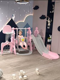 Kids Indoor Outdoor Slide and Swing Set with Basketball Hoop and Soccer Goal