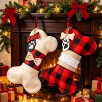 Christmas Burlap Bone Stocking Pet Gift Candy Bag Fireplace Decor