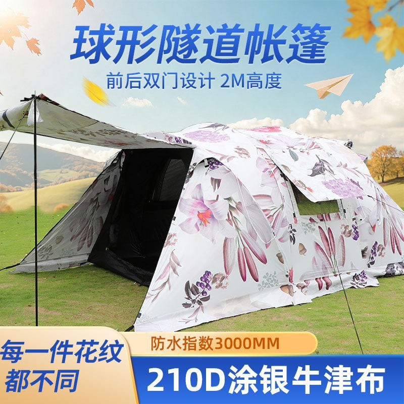Large Luxury Pop-Up Tunnel Tent for Outdoor Camping & Hiking, Waterproof & Spacious