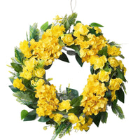 Spring Floral Wreath for Front Door, Greenery Vine Ring with Hydrangeas and Maple Leaves, Wedding & Hotel Decor