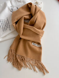 Korean Style Solid Color Imitation Cashmere Scarf for Autumn/Winter - Warm, Versatile, Fashionable Tassel Shawl