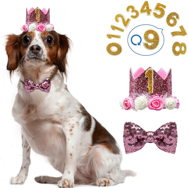 Pet Birthday Hat and Bow Tie Set for Dogs and Cats