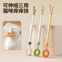 Retractable Cat Teaser Wand with Plush Toy and Back Scratcher Function for Interactive Play