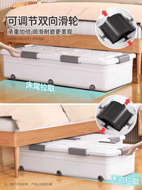Under-Bed Storage Container with Wheels, Flat Drawer-Style Plastic Organizer for Clothes and Quilts